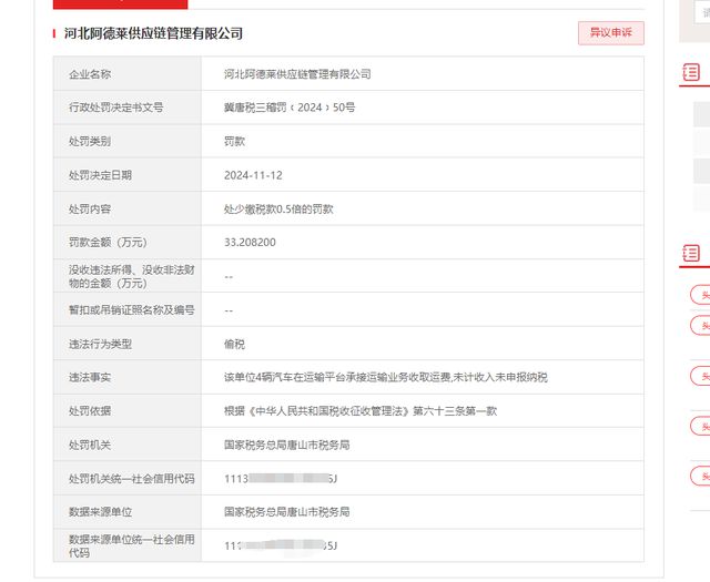 河北阿德莱供应链管理有限公司违反税收征收管理被处罚33万余元！(图2)